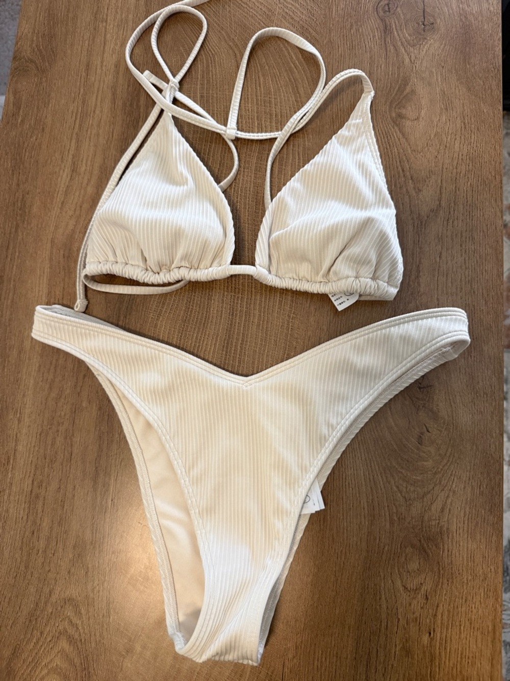 Hollister Ribbed Cream Triangle Bikini Set